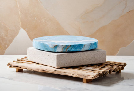 Blue marble product standle countertop in bathroom interior with copy spaceの素材