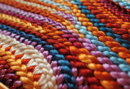 Colorful knitted pattern close-up. Knitted background.の素材