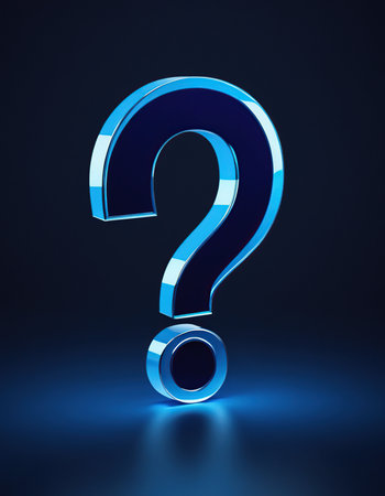 Blue question mark on dark background, 3d render, square imageの素材