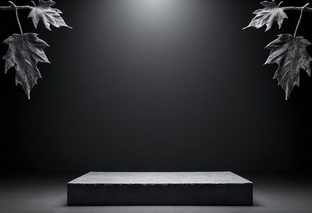 Black podium on dark background. Mock up, 3D Renderingの素材