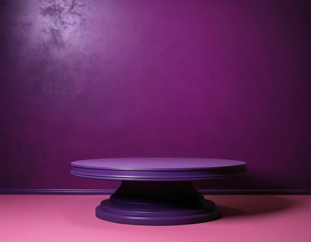 Purple round podium on a purple background. 3d rendering.の素材