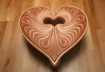 Heart shaped wooden vase on a wooden background. Valentines dayの素材