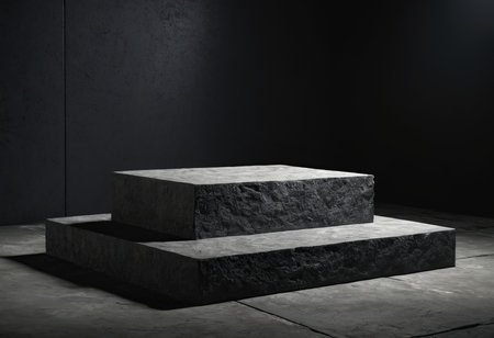 Black concrete podium on dark background. Mock up, 3D Renderingの素材