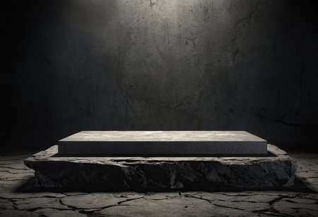 Empty stone platform on dark background. Mock up, 3D Renderingの素材