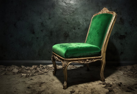 Vintage green armchair in the dark room. 3d renderの素材