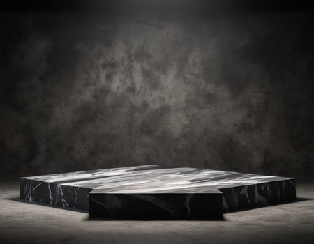 Abstract black marble pedestal on concrete background. 3D Renderingの素材
