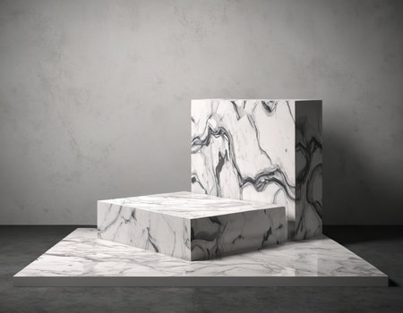 Minimalist marble podium on concrete wall background. 3D renderingの素材