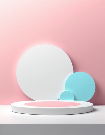 Abstract minimal scene with geometric forms. Pink podium for your design. 3d renderの素材