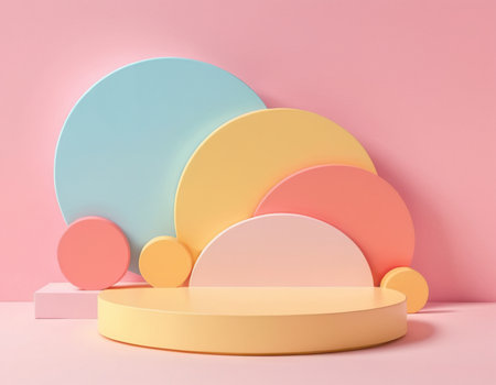 Abstract minimal scene with geometrical forms. Pink background. 3d renderの素材