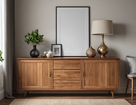 Mock up poster frame in bedroom interior background. 3d renderの素材