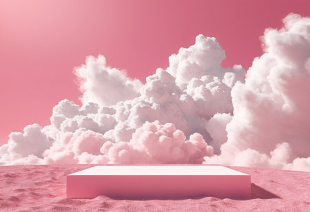 pink podium in the desert with clouds and sky. 3d renderingの素材
