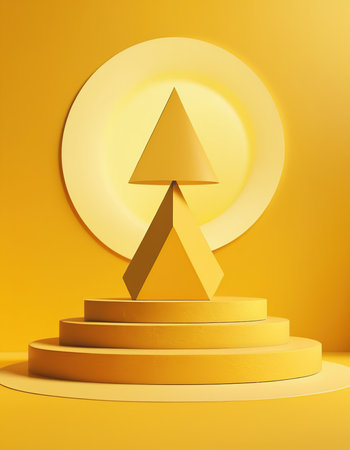 Podium with abstract geometric forms. Award ceremony concept. 3d renderの素材
