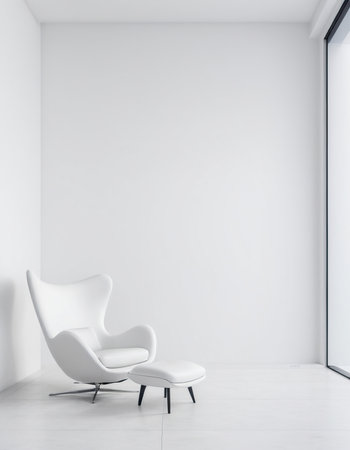 Modern bright interiors apartment with white mockup wall 3D rendering illustrationの素材