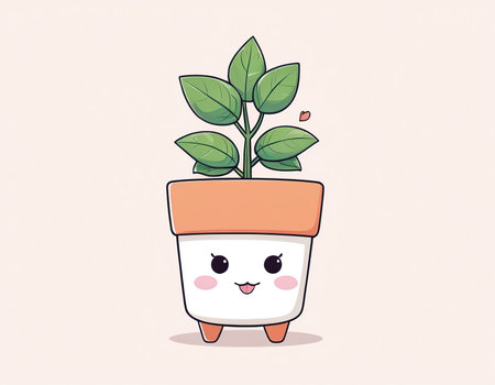 Cute plant in a pot. Cute cartoon character. Vector illustration.の素材
