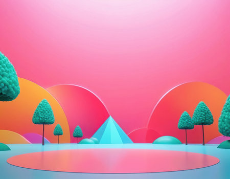 abstract background with geometric shapes and trees. 3d render illustrationの素材