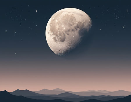 Night landscape with moon and mountains. Vector illustration. Eps 10.の素材