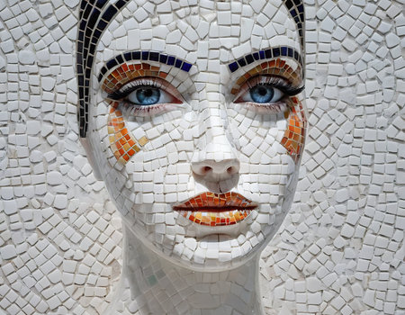 Mosaic face of a beautiful woman, close-up.の素材