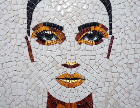 Mosaic face of a beautiful woman, closeup of photoの素材