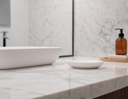 White ceramic bathtuble countertop in modern bathroom, closeupの素材