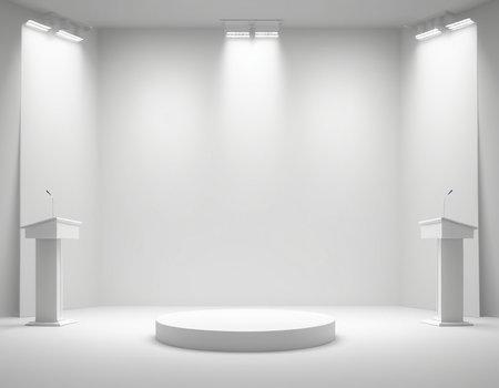 Podium for presentations on a white background. 3d rendering.の素材