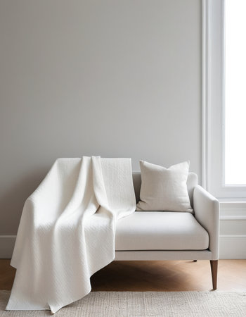 interior of the living room with a sofa and a white towelの素材