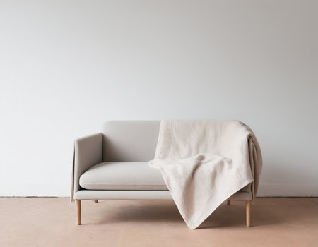 Sofa with a towel in the living room. Interior designの素材