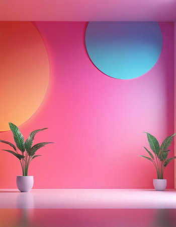 Minimalist interior design with plant in pot, 3d renderの素材