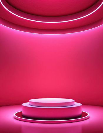 Abstract minimal scene with round podium. Pink background. 3d renderの素材