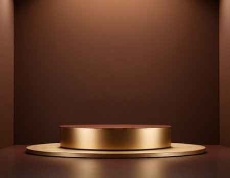 Golden podium on brown background. 3d render. Mock up.の素材