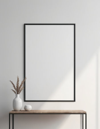 Mock up poster frame in interior background, 3D render illustrationの素材
