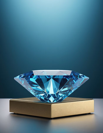 blue diamond in a box on a blue background. 3d renderingの素材