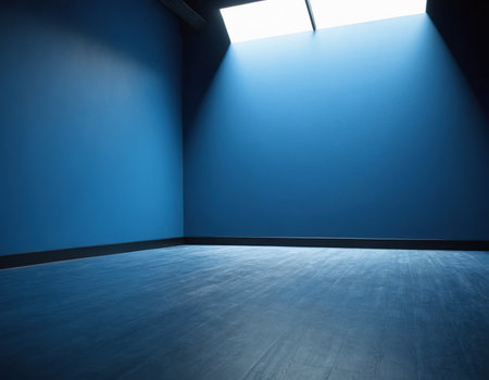 Interior of empty room with blue walls and floor, 3d renderの素材