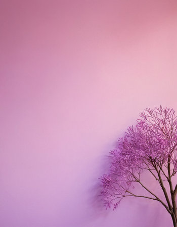 Pink tree on purple background with space for text. Minimal conceptの素材