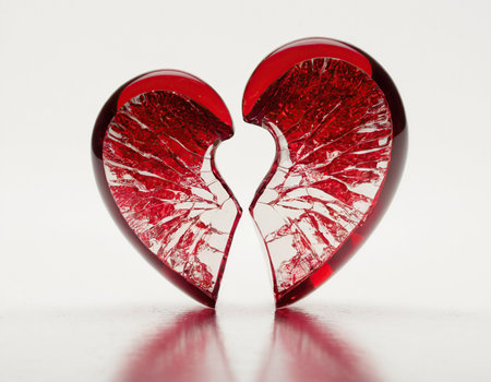 Broken glass heart on a white background, Valentine's Day.の素材