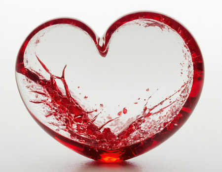 Red heart with splashes on a white background. Valentine's Dayの素材