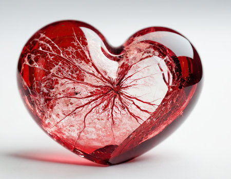 Broken glass heart on white background. Valentine's day concept.の素材