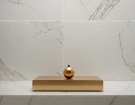 Golden podium for product presentation background. 3d render.の素材