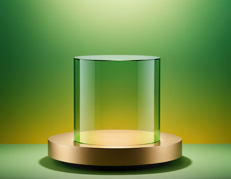 Glass podium on green background. Vector illustration. Mock-up.の素材