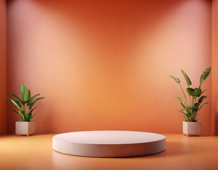 Minimal scene with round podium. Mock up, 3D Renderingの素材