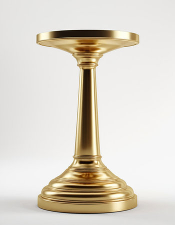3d rendering of a golden pedestal isolated on white background.の素材