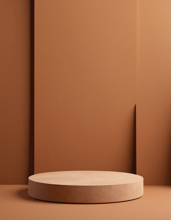 3d rendering of abstract minimal geometric forms. Brown podium for your designの素材