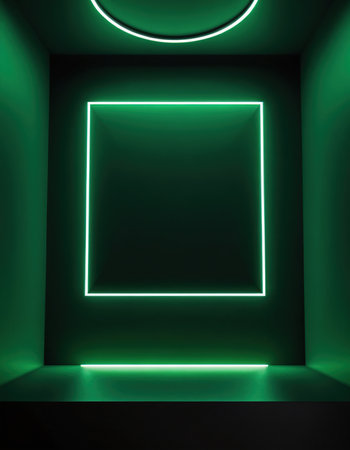 Neon light in the dark room, 3d render, square imageの素材