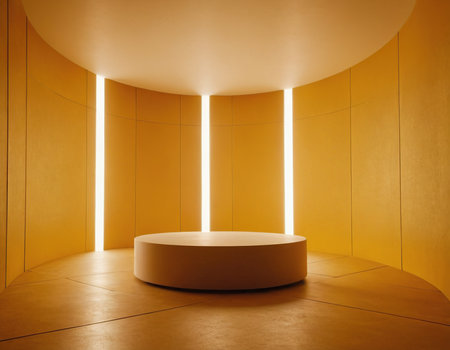 3d render of podium in empty room with neon lights on wallの素材