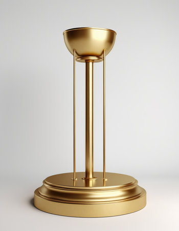 3d rendering of a golden pedestal isolated on white background.の素材