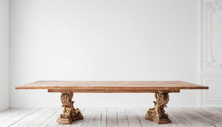 Empty wooden shelf on white wall background. Mock up, 3D Renderingの素材