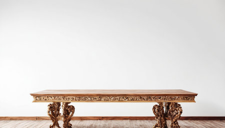 Wooden shelf in front of a white wall. 3d renderingの素材