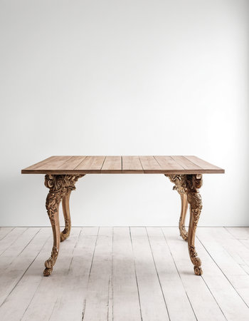Classic wooden table in white room. Mock up, 3D Renderingの素材