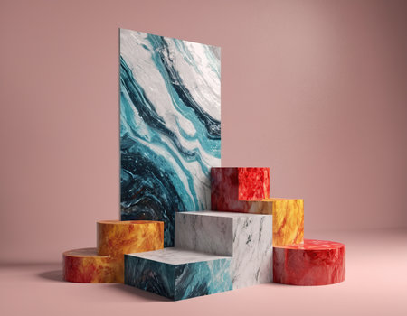Minimalist abstract background with marble podiums. 3d renderの素材