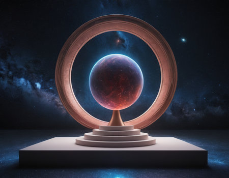 Abstract scene with planet earth and round frame. 3D rendering.の素材