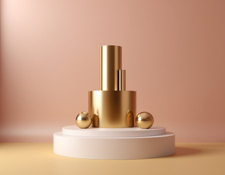 3d render of golden podium for product presentation. abstract background.の素材